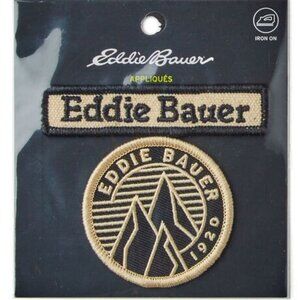 Eddie Bauer set of 2 Name Iron On Embroidered Patches Appliques Black Tan